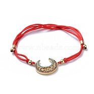 Adjustable Nylon Cord  Bracelets, Red String Bracelets, with Brass Micro Pave Cubic Zirconia Links, Packing Box, Moon, Red, 1 inch~3-1/4 inch(2.4~8.3cm), 2mm(BJEW-JB04430-01)