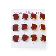 6 Pair 2 Color Square Acrylic Stud Earrings, Golden & Stainless Steel Color 304 Stainless Steel Earrings, FireBrick, 12x12mm, 3 Pair/color(EJEW-A024-03D)