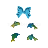 Dolphin Shape Pendant Silicone Molds, Resin Casting Molds, for UV Resin & Epoxy Resin Jewelry Making, Sky Blue, 40x50x4mm, Hole: 2mm, Inner Diameter: 37x19mm(X-DIY-M034-04)