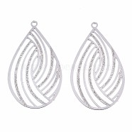 304 Stainless Steel Filigree Pendants, Etched Metal Embellishments, Textured, Teardrop, Stainless Steel Color, 32x18x0.3mm, Hole: 1.2mm(STAS-T057-06P)