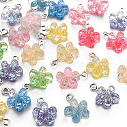 Epoxy Resin Pendants, with Sequins/Paillette and Platinum Plated Iron Loop, Faceted, Flower, Mixed Color, 16~17x12x6mm, Hole: 2mm(RESI-S400-005)