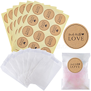 120Pcs Flat Translucent Glassine Waxed Paper Treat Bags Cookie Bags, with 10 Sheets Round Dot Sealing Adhesive Gift Stickers, Word, Bag: 10.5x7.2x0.02cm, Sticker: 35mm, 12pcs/sheet(STIC-CP0001-11F)