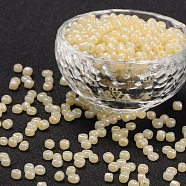 Glass Seed Beads, Ceylon, Round, Champagne Yellow, 3mm, Hole: 1mm, about 2222pcs/100g(X1-SEED-A011-3mm-153)