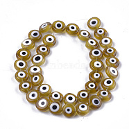 Handmade Evil Eye Lampwork Beads Strands, Flat Round, Dark Khaki, 9.5x3.5mm, Hole: 1.2mm, about 38pcs/strand, 14.1 inch~14.5 inch(LAMP-S191-02C-07)