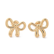 304 Stainless Steel Stud Earrings, Hollow Bowknot, Real 14K Gold Plated, 13x15.5mm(EJEW-H115-07G)