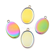 Ion Plating(IP) 304 Stainless Steel Pendant Cabochon Settings, Plain Edge Bezel Cups, Oval, Rainbow Color, Tray: 18x13mm, 22x14x1mm, Hole: 2mm(STAS-H378-06MC)