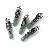 Natural Green Aventurine Big Pendants, 7 Chakra Faceted Bullet Charms, with Rack Plating Antique Silver Tone Alloy Crown Findings, Cadmium Free & Lead Free, 84x20x19.5mm, Hole: 8x5mm(G-H281-02F)