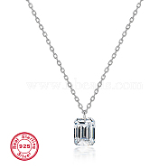 Cubic Zirconia Rectangle Pendant Necklaces, Rhodium Plated 925 Sterling Silver Necklace, Platinum, 13.39 inch(34cm)(FI1776-2)