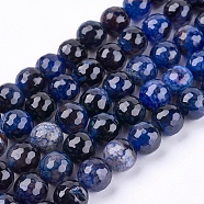 Natural Agate Round Beads Strand, Dyed, Faceted, Midnight Blue, 10mm, Hole: 1mm, about 38pcs/strand, 14.56 inch(X-G-L084-10mm-27)