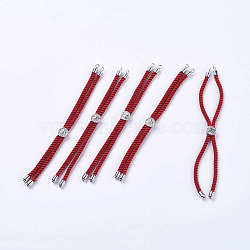 Nylon Twisted Cord Bracelet Making, Slider Bracelet Making, with Brass Findings, Cadmium Free & Lead Free, Long-Lasting Plated, Tree of Life, Red, Real Platinum Plated, 210~220x2mm, Hole: 2mm(MAK-F018-01P-RS)