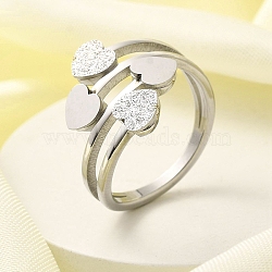 Textured Heart 304 Stainless Steel Finger Ring for Women, Stainless Steel Color, Inner Diameter: 17mm(RJEW-L126-04B-P)