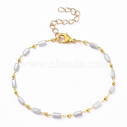 Chain Bracelets, with Handmade Glass Beaded Chains and Brass Lobster Claw Clasps, Lead Free & Cadmium Free, Light Grey, 7-5/8 inch(19.4cm)(BJEW-JB05669-03)