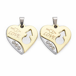 Alloy Pendants, with Crystal Rhinestone, Cadmium Free & Nickel Free & Lead Free, Heart with Word Love, Light Khaki, 27x26x4mm, Hole: 4x6mm(PALLOY-S143-27A)