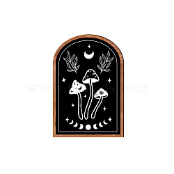 Arch Wood Mural Painting, Self-adhesive Wall Sticker with Frame, for Living Room Bedroom Home Hallway Decor, Mushroom Pattern, 300x200x5mm(PW23040470039)