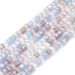 Gradient Color Electroplate Glass Bead Strands, AB Color Plated, Faceted, Cube, Thistle, 4x4x4mm, Hole: 1.2mm, about 94~97pcs/strand, 14.84~15.28 inch(37.7~38.8cm)(X1-GLAA-E042-05D)