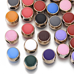 UV Plating Acrylic European Beads, with Enamel, Large Hole Beads, Flat Round, Mixed Color, Light Gold, 12x10mm, Hole: 4.5mm(OACR-T005-105LG)
