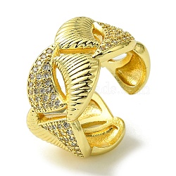 Brass Micro Pave Cubic Zirconia Open Cuff Rings, Twist Triangle, Real 16K Gold Plated, US Size 9(18.9mm)(RJEW-K256-42G)