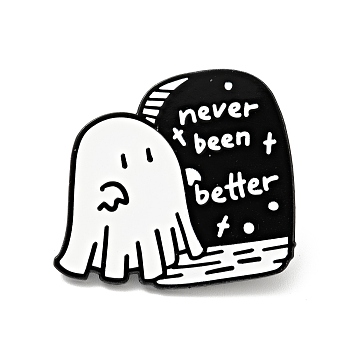 Ghost with Bag Halloween Enamel Pin, Word Never Been Better Alloy Badge for Backpack Clothes, Electrophoresis Black, White, 27.5x30.5x1.5mm