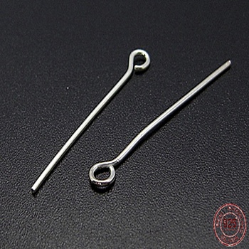 925 Sterling Silver Eye Pin, Silver, 25x0.6mm