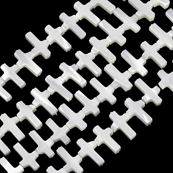 Natural Trochid Shell/Trochus Shell Beads Strands, Cross, White, 12~13x7.5~8x2.5~3mm, Hole: 0.6mm, about 50pcs/strand, 15.47''(39.3cm)