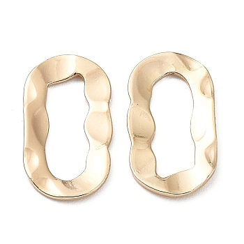 Brass Linking Rings, Irregular Hammered Oval, Real 18K Gold Plated, 13.5x7.5x0.8mm, Inner Diameter: 9x3.5mm