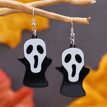 Halloween Creative Funny Acrylic Stud Earrings, Black, Skull