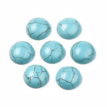 Craft Findings Dyed Synthetic Turquoise Gemstone Flat Back Dome Cabochons, Half Round, Dark Turquoise, 16x5mm