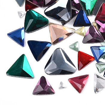 Glass Cabochons, Faceted, Triangle, Mixed Color, 6~23x6.5~25x2~5mm