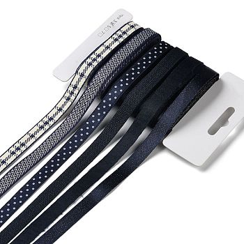 18 Yards 6 Styles Polyester Ribbon, for DIY Handmade Craft, Hair Bowknots and Gift Decoration, Blue Color Palette, Prussian Blue, 3/8~1/2 inch(9~12mm), about 3 yards/style