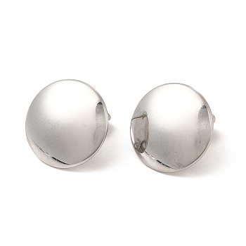304 Stainless Steel Stud Earrings, with Vertical Loops, Flat Round, Stainless Steel Color, 15mm, Hole: 3mm, Pin: 0.8mm