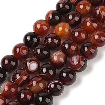 Natural Banded Agate, Eye Agate, Dyed & Heated, Round, Dark Red, 12mm, Hole: 1.2mm, about 34pcs/strand, 15.75''(40cm)