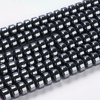 Non-Magnetic Synthetic Hematite Beads Strands, Flat Round/Disc, Black, 6x4.5mm, Hole: 1mm, about 99pcs/strand, 15.7 inch