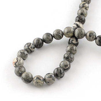 Natural Map Stone/Picasso Stone/Picasso Jasper Beads Strands, Round, 8.5mm, Hole: 1mm, about 47pcs/strand, 15.5 inch