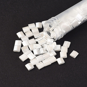 MIYUKI TILA Beads, Japanese Seed Beads, 2-Hole, (TL420) White Pearl Ceylon, 5x5x1.9mm, Hole: 0.8mm, about 5900pcs/500g