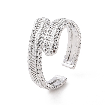 Brass Hollow Out Rectangle Open Cuff Ring for Women, Platinum, Inner Diameter: 17mm