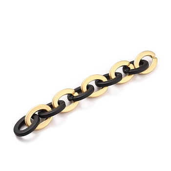 Handmade Opaque Spray Painted Acrylic Cable Chains, Black & Gold, 24x18x4mm, about 39.37 inch(1m)/strand