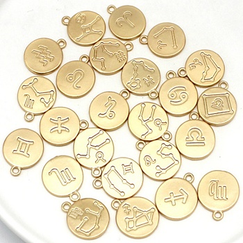 24Pcs 12 Style Alloy Pendants, Cadmium Free & Lead Free, Flat Round with Constellation, Coffee Golden, 20x16.5x1.5mm, Hole: 2mm, 2pcs/style