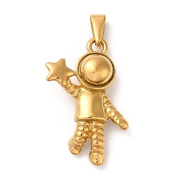 Vacuum Plating 304 Stainless Steel Pendants, Long-Lasting Plated, Spaceman with Star Charm, Golden, 33x23x8mm, Hole: 6x3mm