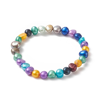 Dyed Natural Pearl Beaded Stretch Bracelet for Women, Colorful, Inner Diameter: 2-1/4 inch(5.6cm)