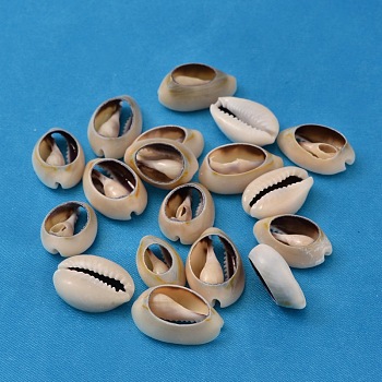 Natural Cowrie Shell Beads, No Hole/Undrilled, Seashell Color, 16~18x12~13x5~7mm, about 470pcs/500g