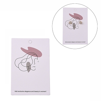 Cardboard Jewelry Display Cards, for Hanging Earring Display, Rectangle, Women Pattern, Orchid, 9x6x0.05cm, Hole: 2~5mm