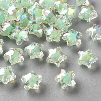 Transparent Acrylic Beads, Bead in Bead, AB Color, Faceted, Star, Aquamarine, 10.5x11x7mm, Hole: 2mm, about 1280pcs/500g