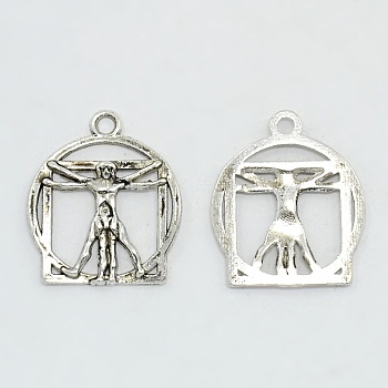Tibetan Style Zinc Alloy Pendants, Vitruvian Man, Cadmium Free & Lead Free, Antique Silver, 24x21x2mm, Hole: 2mm