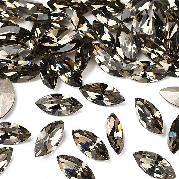 Preciosa&reg MAXIMA Crystal Fancy Stones, Czech Crystal, 435 14 615 Navette(Horse Eye), Dura Foiling, 40010 Black Diamond, 15x7mm