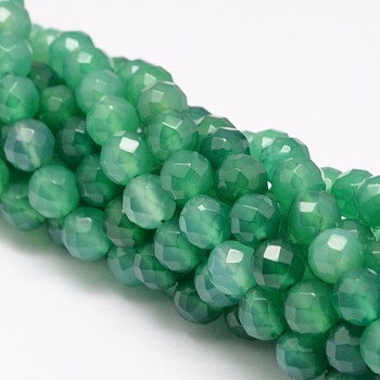 Natural Green Onyx Agate Beads Strands, Round, Dyed, Faceted, Sea Green , 8mm, Hole: 1mm, about 51pcs/strand, 15.75 inch