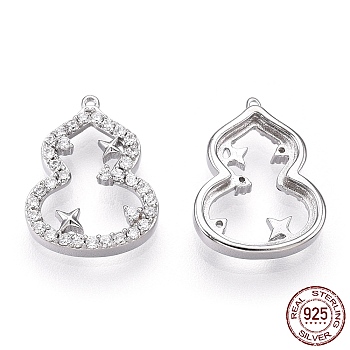 Rhodium Plated 925 Sterling Silver Micro Pave Cubic Zirconia Charms, Gourd/Calabash, Nickel Free, Real Platinum Plated, 13.5x10.5x3mm, Hole: 0.6mm