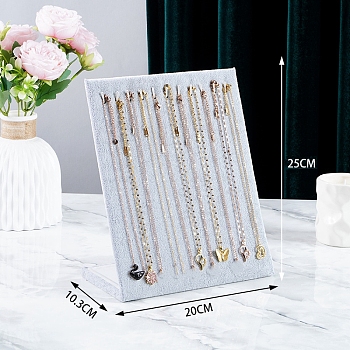 Velvet Necklace Organizer Display Stands for 12 Necklaces, Jewelry Display Rack for Necklaces, Rectaangle, Gainsboro, 10.3x20x25cm
