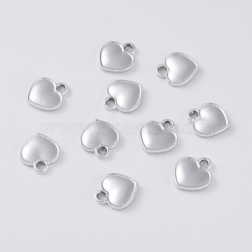 Nickel Free & Lead Free Alloy Heart Charms, Long-Lasting Plated, Silver Color Plated, 11x10x2mm, Hole: 1.5mm(PALLOY-J589-33S-FF)