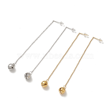 Vacuum Plating 304 Stainless Steel Long Chain with Small Bell Dangle Stud Earrings for Women(EJEW-A068-01G)-3