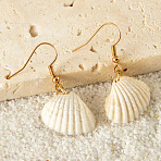 Alloy Natural Shell Dangle Earrings, Golden, Shell Shape, 39x22mm(FS-WG3D07F-03)